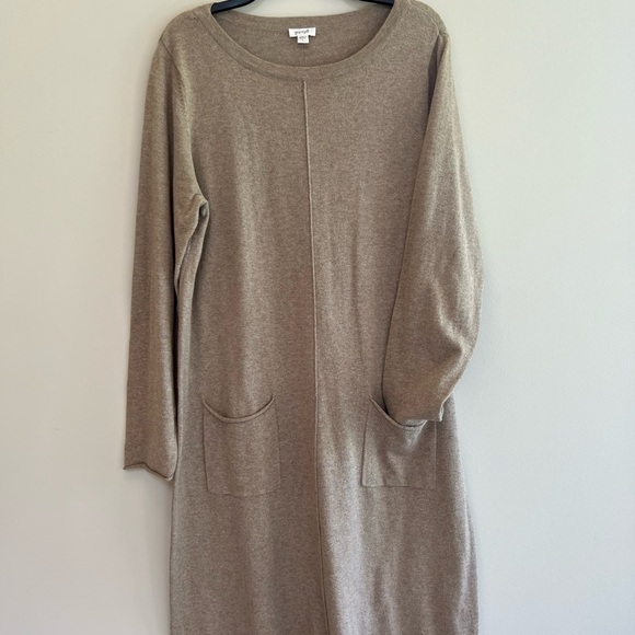 J. Jill "PureJill" Cotton and Cashmere Tunic Sweater Dress, Tan/Beige, size L - Picture 9 of 9